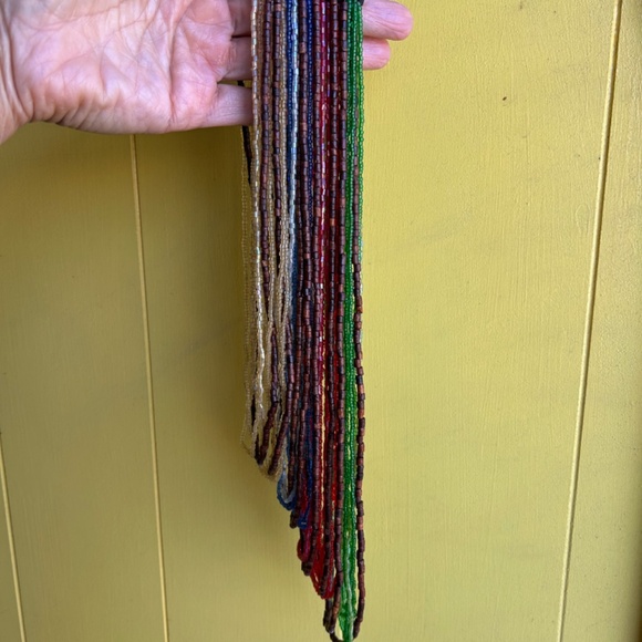 Multi strand beaded necklace in wood and coloured glass beads - Picture 3 of 4